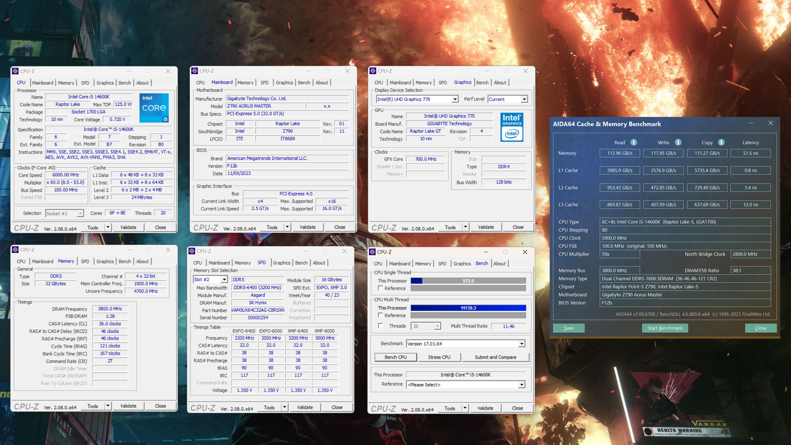Intel Core i5 14600K Overclocking 32GB Memory 7600Mhz